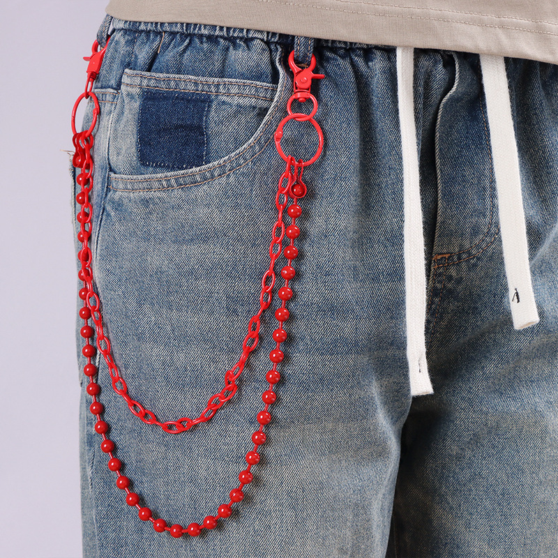 Girl Fashion Street - Chaîne de pantalon multicouche perlée rouge