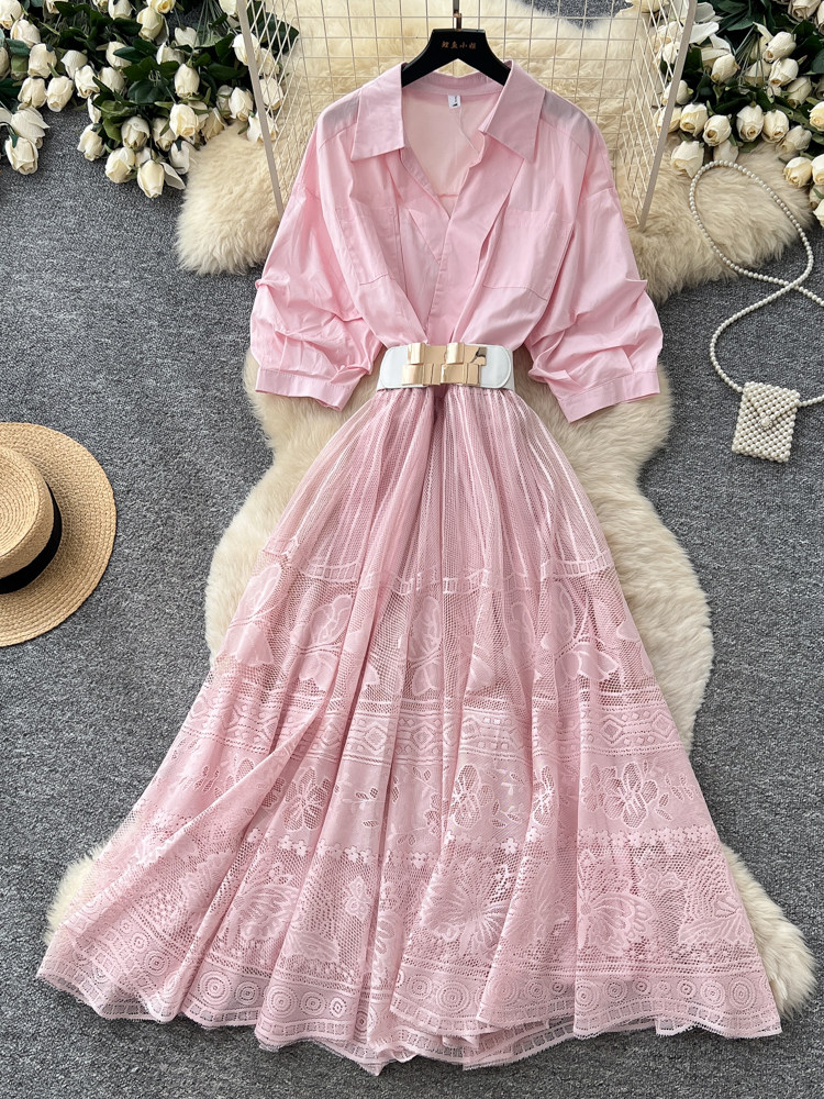 Street Fashion Events - Robe longue rose style français pour