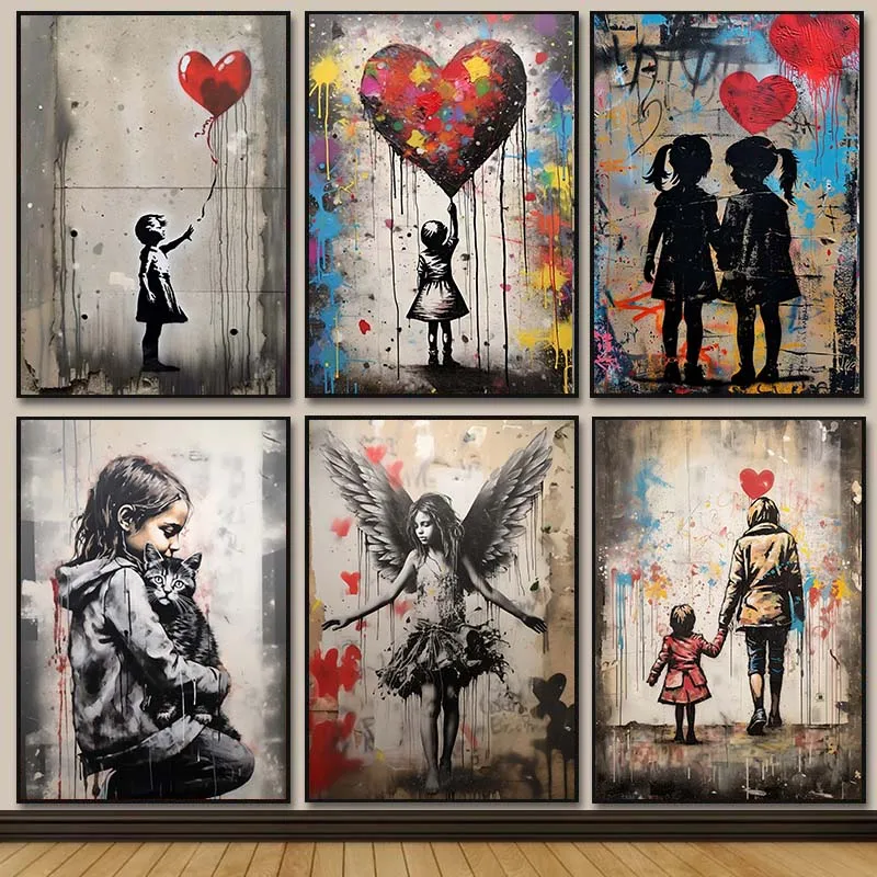 Street Fashion Poster - Banksy Graffiti garçon fille avec ballon