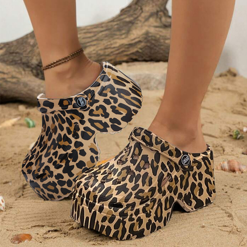 Girl Fashion Street - Sabots à plateforme léopard pour femmes,